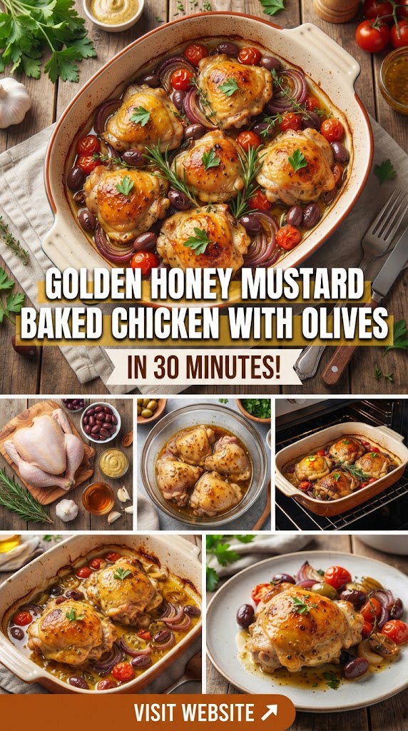 Golden honey mustard baked chicken with olives in 30 Minutes