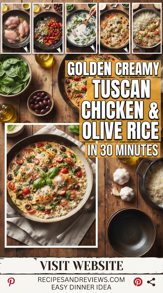Golden creamy Tuscan chicken and olives chicken rice in 30 Minutes