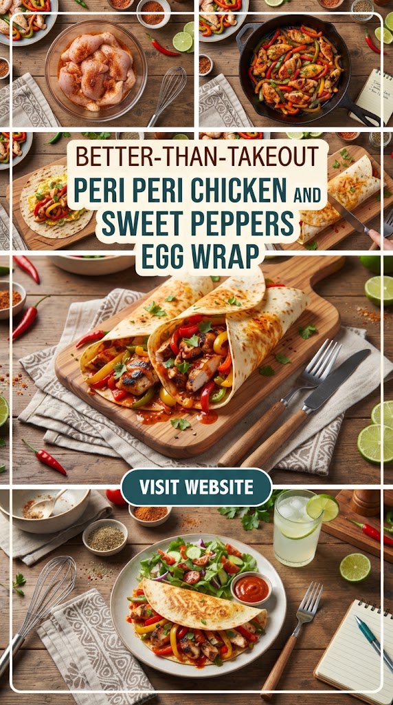 Better-Than-Takeout peri peri chicken and sweet peppers egg wrap
